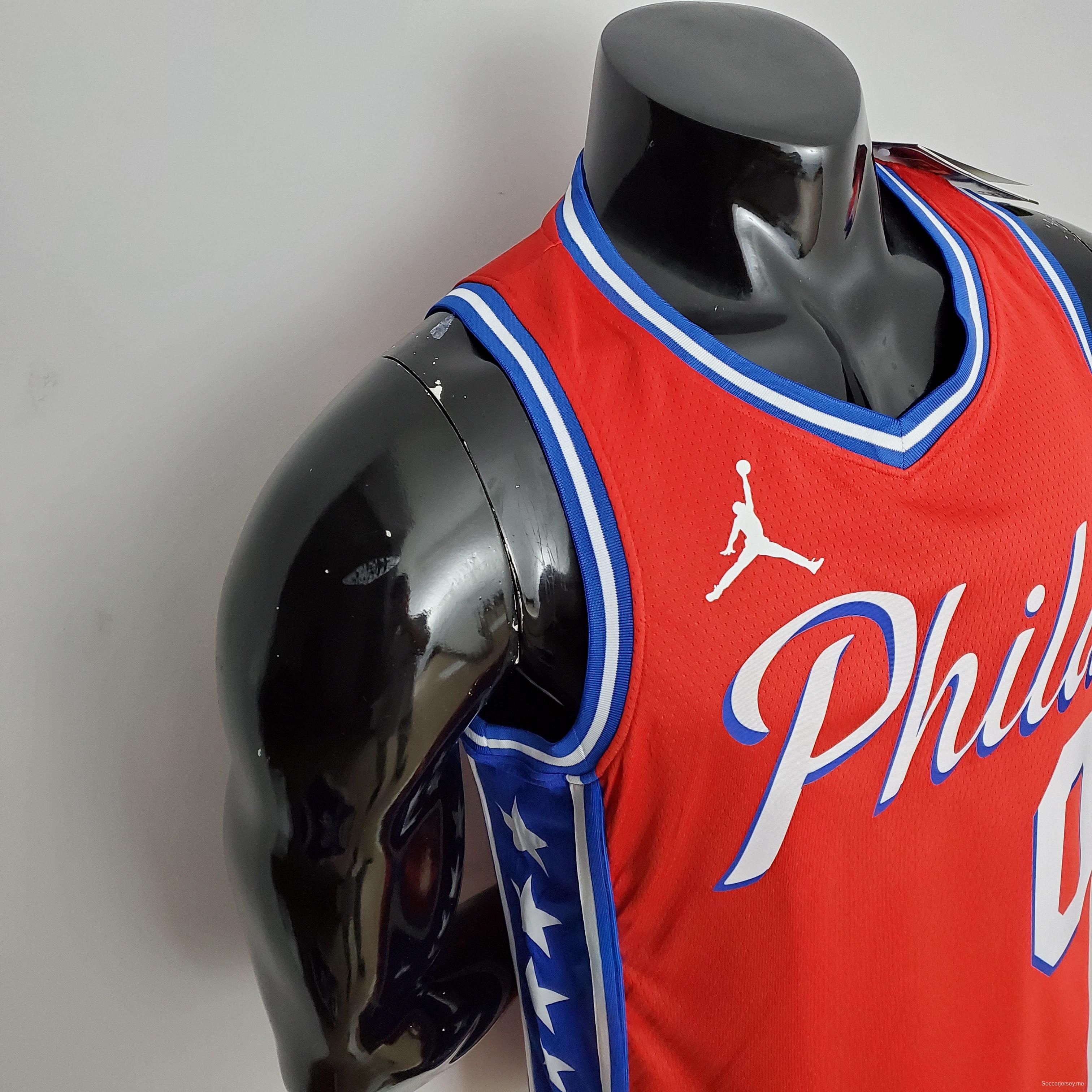 2021 MAXEY#0 76ers Jordan Themed Red NBA Jersey