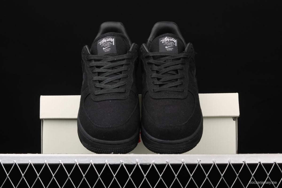 Stussy x NIKE Air Force 1 Low Black Cool Air Force low side black linen electric embroidered hook low upper board shoes CZ9084-001