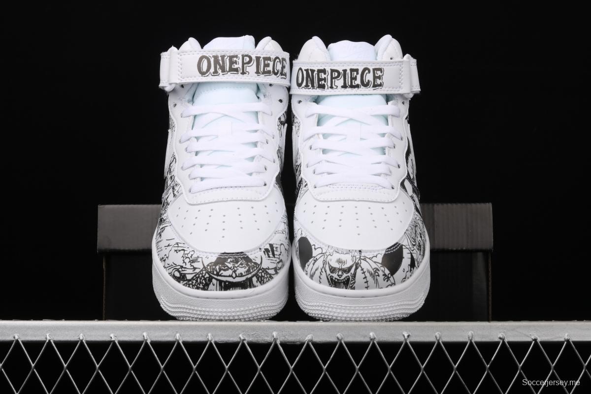 NIKE Air Force 1 High'07 Sea Thief King cartoon black and white cartoon high top board shoes AQ8020-100