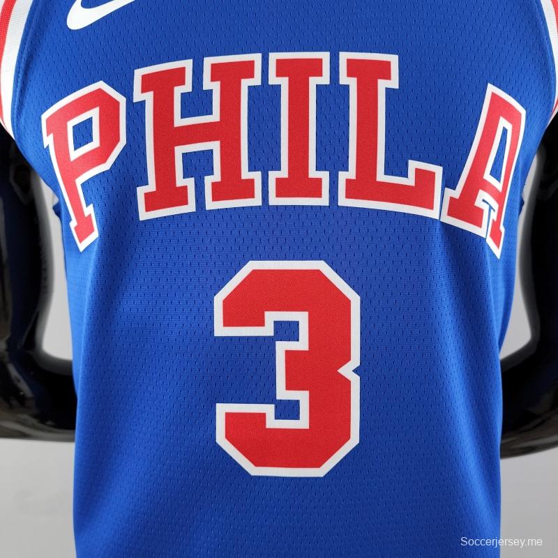 قميص ريترو فيلادلفيا 76ers Iverson # 3 برقبة عنق أزرق من قميص الدوري الأمريكي للمحترفين
