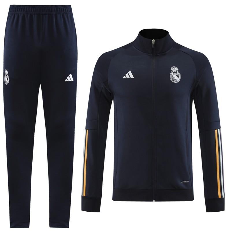 23 24 23 24 ريال مدريد أزرق داكن كامل السحاب + بنطلون + بنطلون
