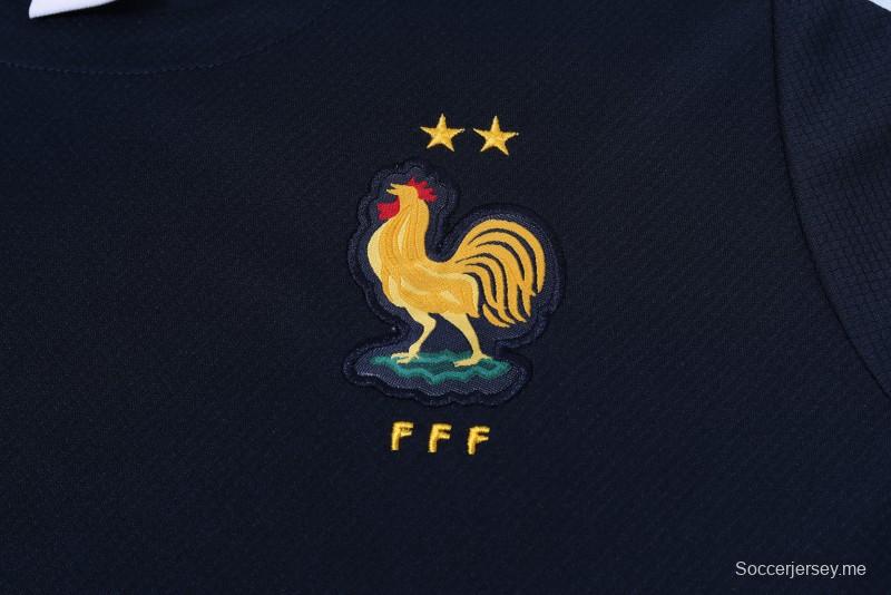 2024 قميص بأكمام قصيرة قطن فرنسي قطن كحلي قصير الأكمام + شورت قصير الأكمام
