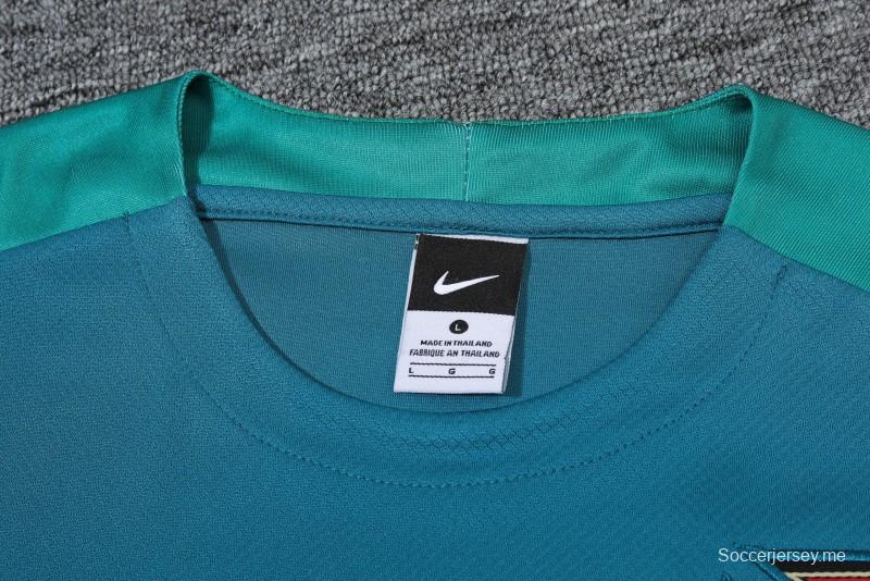 2024 البرتغال 2024 قميص بأكمام قصيرة أزرق + شورت أزرق
