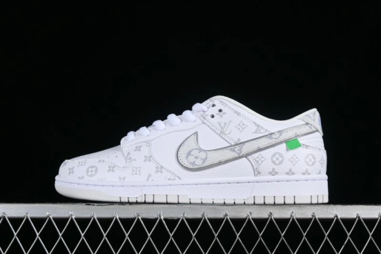 Nike SB Dunk Low Louis Vuitton Collaboration - White Grey Print High-End Custom Low-Top Casual Skate Shoes - LV0526-592