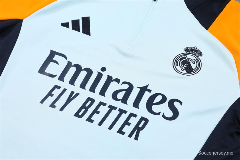 24/25 ريال مدريد أزرق فاتح/برتقالي أزرق فاتح/برتقالي نصف سحاب جاكيت + بنطال طويل
