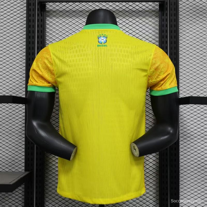نسخة اللاعب 2024 قميص خاص لحارس مرمى منتخب البرازيل المسيح الأصفر 2024