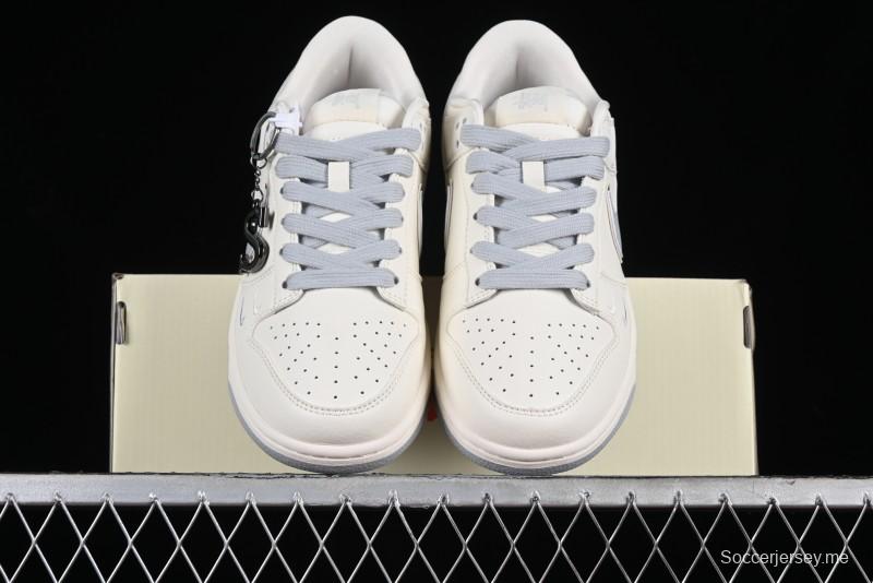 Stussy x Nike SB Dunk Low Retro Premium Sneakers in Off-White Light Grey Swoosh - DQ1098-377