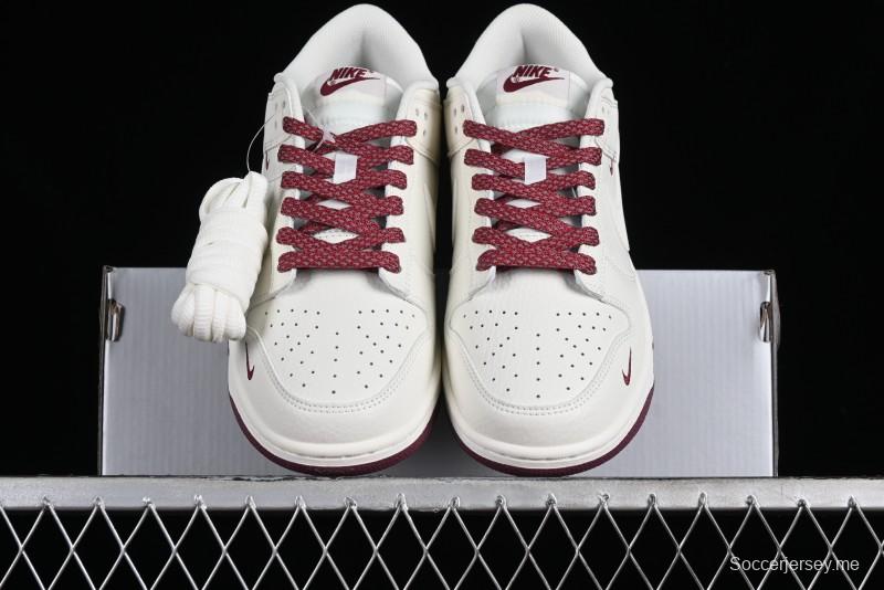 Nike SB Dunk Low Collaboration Three Swooshes Rice Wine Red Color Low-Top Casual Skateboarding Shoes - NK5639-322