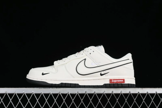 Nike SB Dunk Low Supreme Collaboration - Beige Black Mini Swoosh Anniversary High-End Custom Low-Top Casual Skate Shoes - DJ2024-006