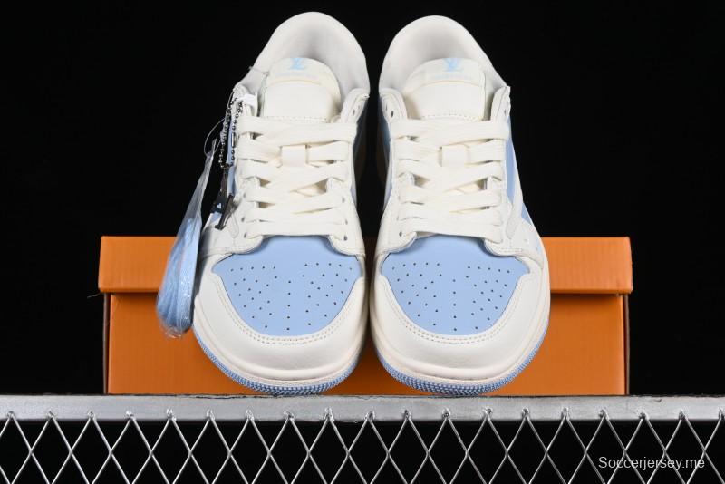 Nike Travis Scott x Fragment Design x Jordan Air Jordan 1 Low OG SP AJ1 LV Blue Double Hook Casual Sneakers - BB6588-103