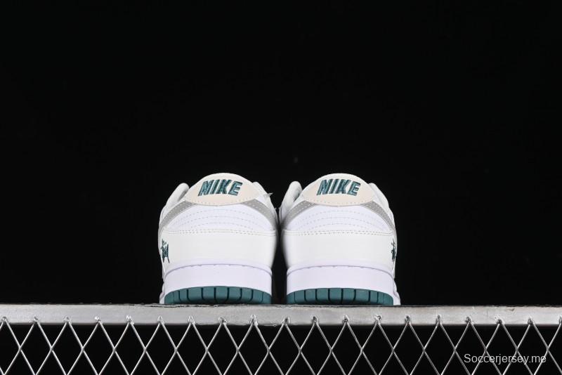Nike SB Dunk Low Stussy Collaboration - White Grey Green Print Anniversary High-End Custom Low-Top Casual Skate Shoes - XX2025-808
