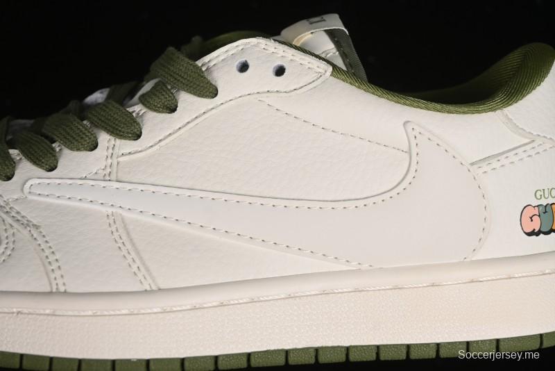 Nike Travis Scott x Fragment Design x Air Jordan 1 Low OG SP AJ1 Retro Sneakers in Off-White & Fresh Green - DM6688-606