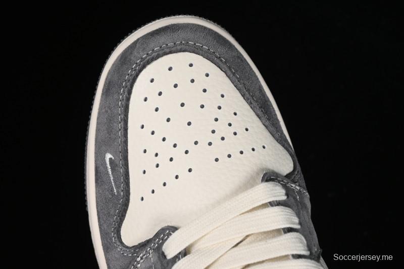 Nike Air Jordan 1 Low AJ1 Stussy Collaboration - Grey Pigskin Custom Low-Top Basketball Shoes - SJ9950-010