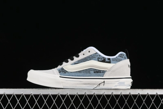 HIRONO Knu Skool Low-Top Casual Sneakers with Denim Graffiti Design - VN0009QCRBL