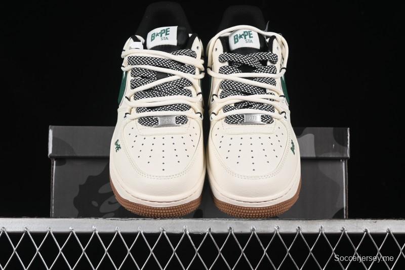 Nike Air Force 1 '07 Low Bape Collaboration - Beige Green Gum Pull Tab Casual Sneakers SJ1198-100