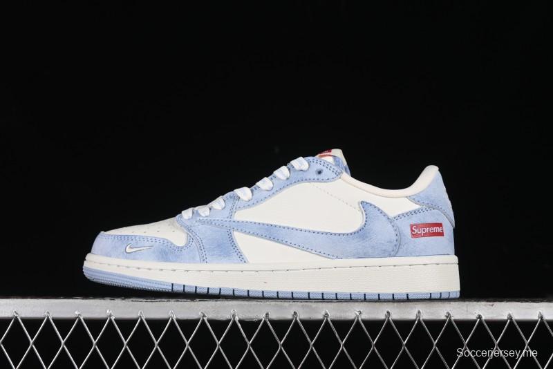Nike Travis Scott x Fragment Design x Air Jordan 1 Low OG SP AJ1 Supreme Collaboration - Tie-Dye Blue Low-Top Casual Sneakers - CH6336-010