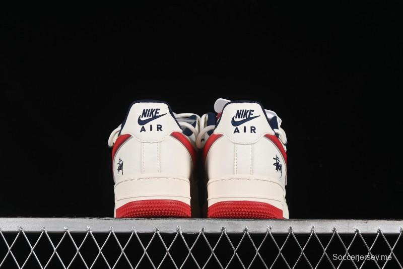 Nike Air Force 1 '07 Low Stussy Collaboration - Off White Red Lace-Up Low-Top Casual Sneakers - SJ1198-300