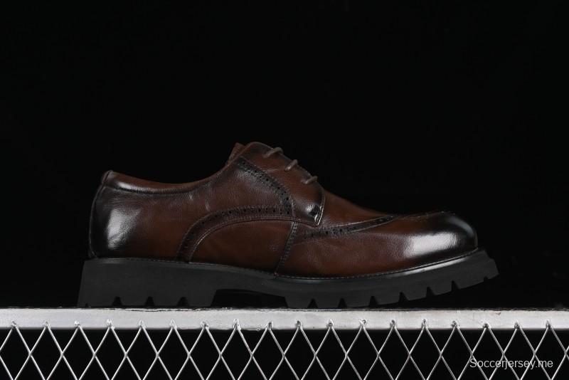 ECCO Block Derby Round Toe Genuine Leather Brogue Dress Shoes - 63667201002