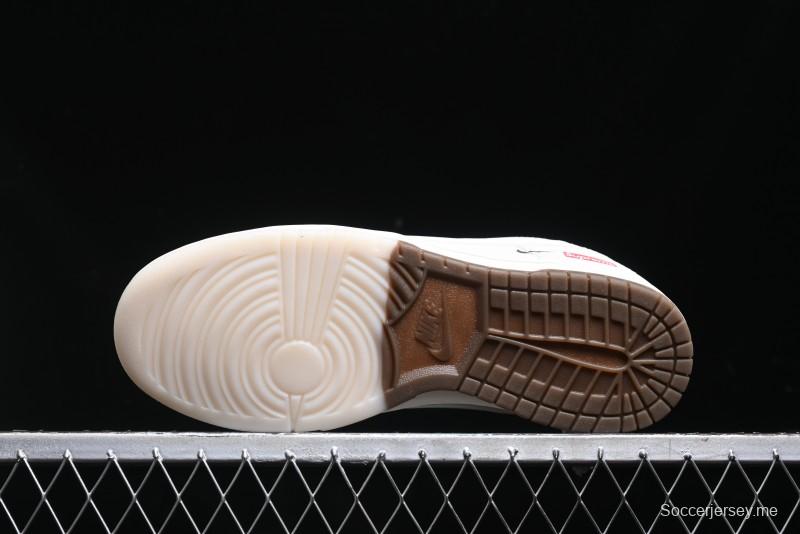 Nike SB Dunk Low Supreme Collaboration - White Brown Split Swoosh Anniversary High-End Custom Low-Top Casual Skate Shoes - BB8675-113
