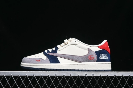 Nike Travis Scott x Fragment Design x Air Jordan 1 Low OG SP AJ1 Multi-Color Patchwork Low-Top Casual Sneakers - DM7866-039