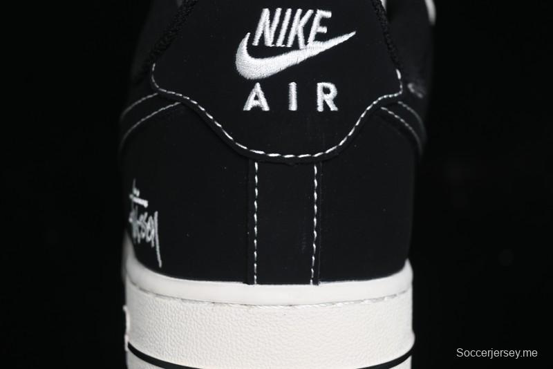 Nike Air Force 1 '07 Low Stussy Collaboration - Black White Mini Swoosh Low-Top Casual Sneakers - SJ6698-010