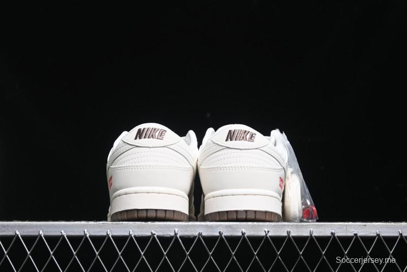Nike SB Dunk Low Supreme Collaboration - White Brown Split Swoosh Anniversary High-End Custom Low-Top Casual Skate Shoes - BB8675-113