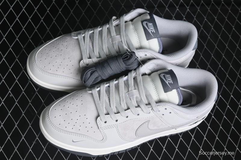 Nike SB Dunk Low Stussy Collaboration - Patchwork Grey Swoosh Anniversary Custom Low-Top Casual Skate Shoes - SF1029-403