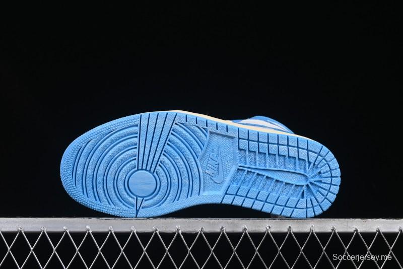 Nike Air Jordan 1 High OG "UNC Reimagined" Retro Basketball Shoes with Cracked Leather and Vintage Midsole - DZ5485-402