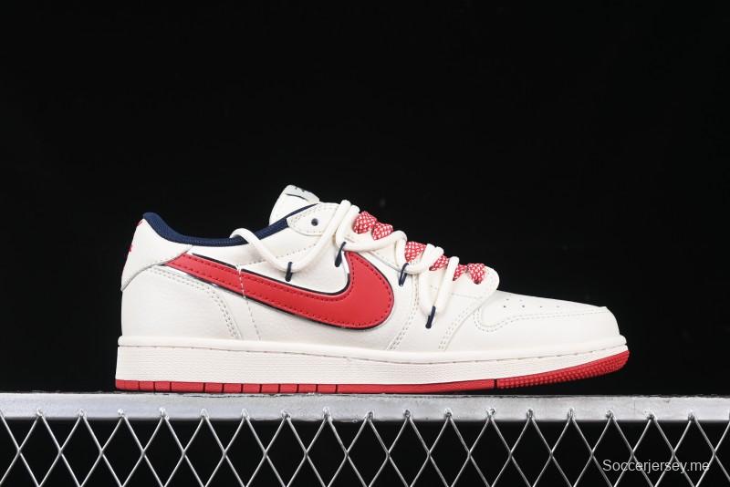 Nike Travis Scott x Fragment Design x Air Jordan 1 Low OG SP AJ1 Retro Sneakers with Reverse Swoosh - SJ0086-138