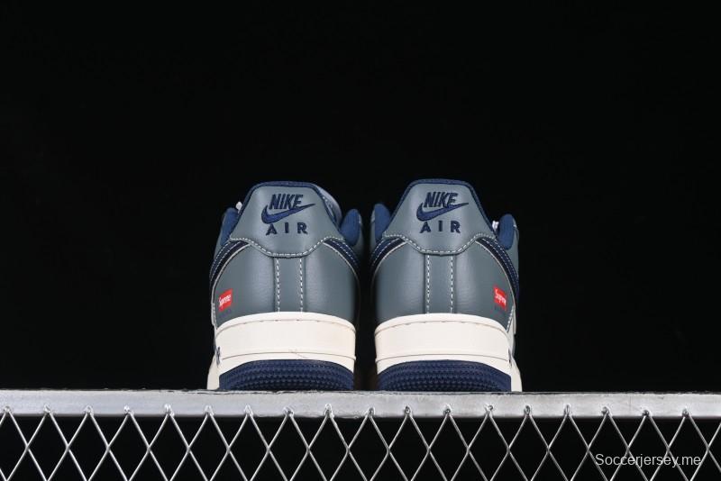 Nike Air Force 1 '07 Low Supreme Casual Sneakers in Grey Blue with Red Swoosh - XZ6188-382