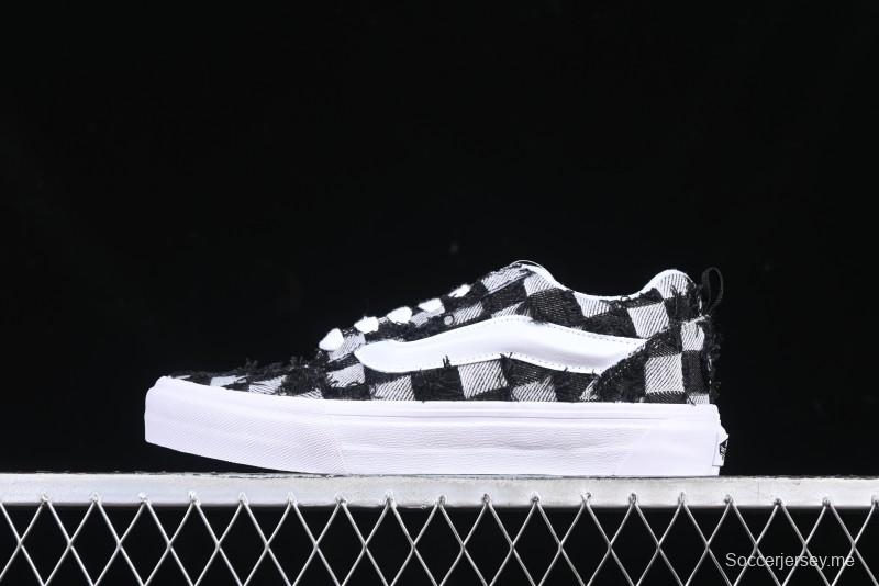 Vans Knu Skool Checkerboard Washed Denim Low-Top Casual Skate Shoes - VN000CS0239