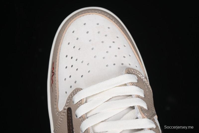 Nike Travis Scott x Fragment Design x Air Jordan 1 Low OG SP AJ1 Snake Year Limited Brown Snake Print Low Top Casual Sneakers - DM7866-074