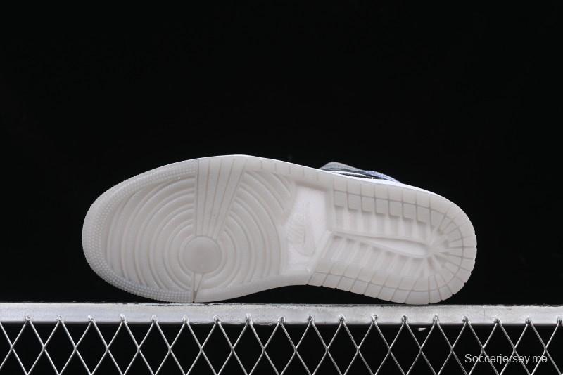 Nike Air Jordan 1 Mid AJ1 High-Top Basketball Shoes in White Grey Patent Leather - HF3216-100