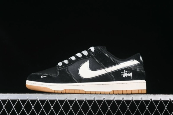 Nike SB Dunk Low Stussy Collaboration All Black Gum Sole Anniversary Custom Low-Top Casual Skate Shoes - XX3168-115