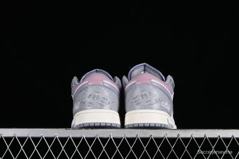 Nike Air Jordan 1 Low AJ1 Retro Basketball Shoes with Panda Mischief Modern Floral Design - 553560-053