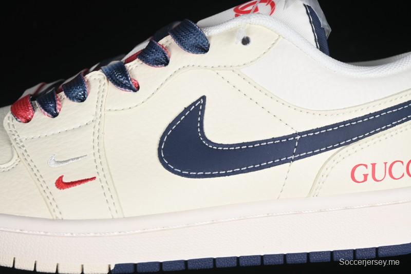 Nike Air Jordan 1 Low AJ1 Gucci Collaboration Beige Blue Swoosh Retro Basketball Shoes - FC1688-198