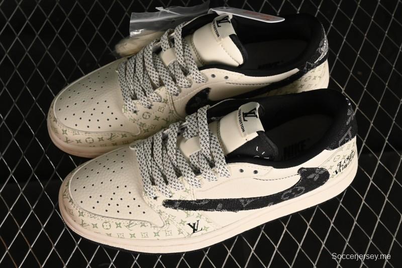 Nike Air Jordan 1 Low OG SP Travis Scott x Fragment Design Black Denim Print Casual Sneakers - SJ2068-005