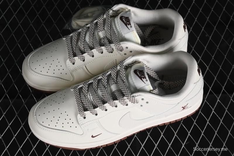 Nike SB Dunk Low LV Collaboration - Double Swoosh Beige Brown Anniversary High-End Custom Low-Top Casual Skate Shoes - XX2025-309