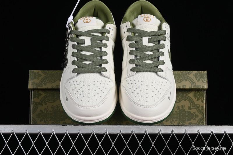 Nike SB Dunk Low Gucci Collaboration - Beige Green Woven Fabric Anniversary High-End Custom Low-Top Casual Skate Shoes - DQ1098-368