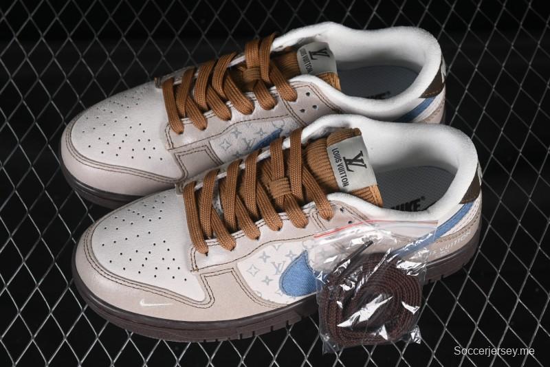 Nike SB Dunk Low LV Collaboration Blue Grey Brown Print Anniversary Custom Low-Top Casual Skate Shoes - CH8311-235