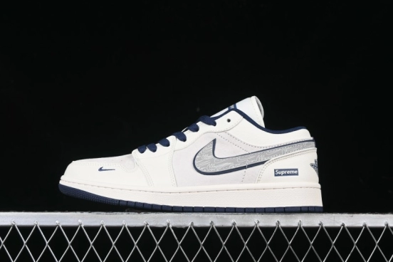 Nike Air Jordan 1 Low Supreme Collaboration - Shadow Swoosh Custom Retro Basketball Shoes - XX3318-368