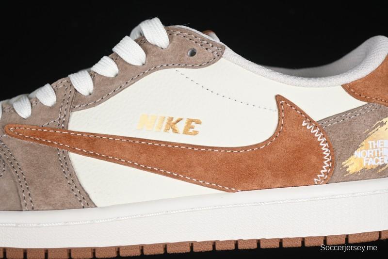 Nike Travis Scott x Fragment Design x Air Jordan 1 Low OG SP AJ1 Mocha Gold Low-top Casual Sneakers - DM7866-040