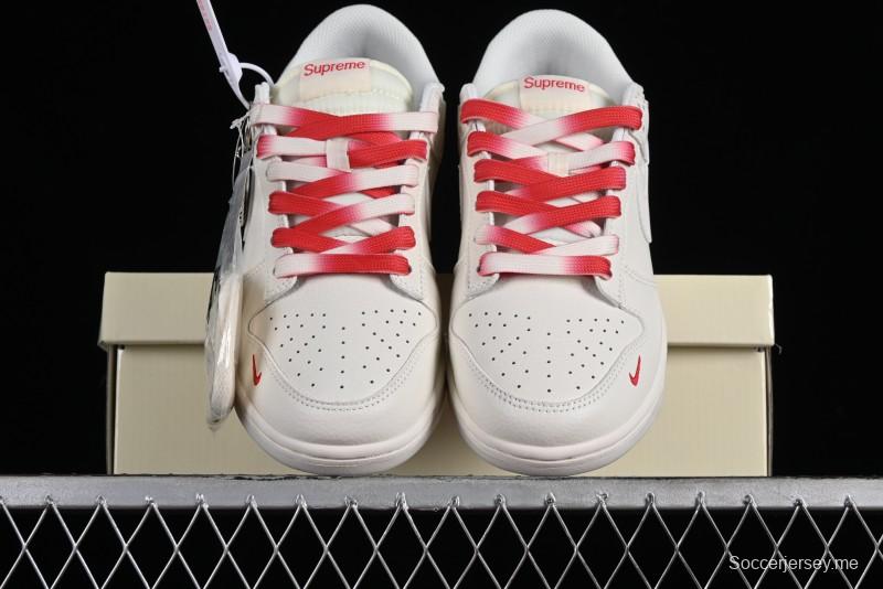 Supreme x Nike SB Dunk Low Anniversary Custom White Red Colorway Low-Top Casual Skate Shoes - BB8657-107