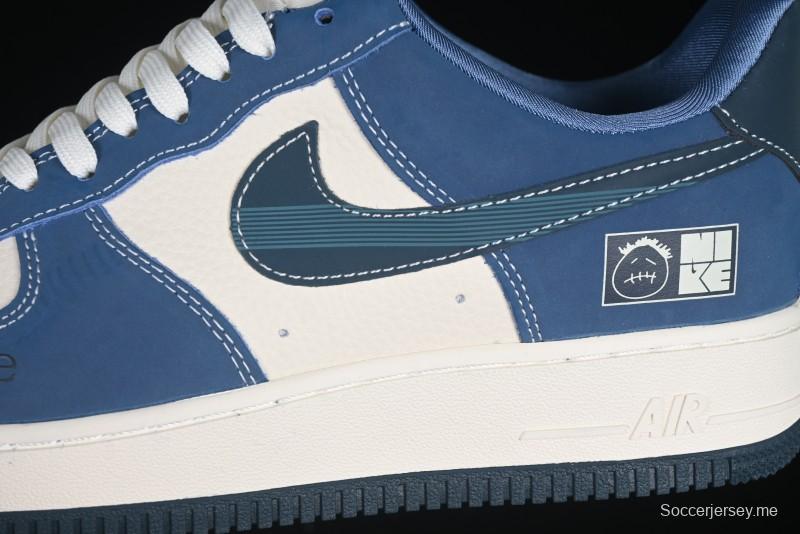 Nike Air Force 1 '07 Low Collaboration White Blue Ghost Face Casual Sneakers with Strap - KK1988-068