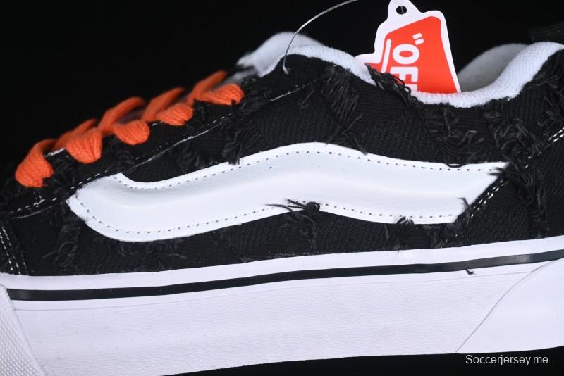 Vans Old Skool Distressed Black Canvas Sneakers with Orange Accents