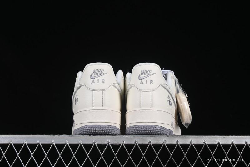 Nike Air Force 1 '07 Low Stussy Collaboration Grey Swoosh Casual Sneakers - HH7518-041
