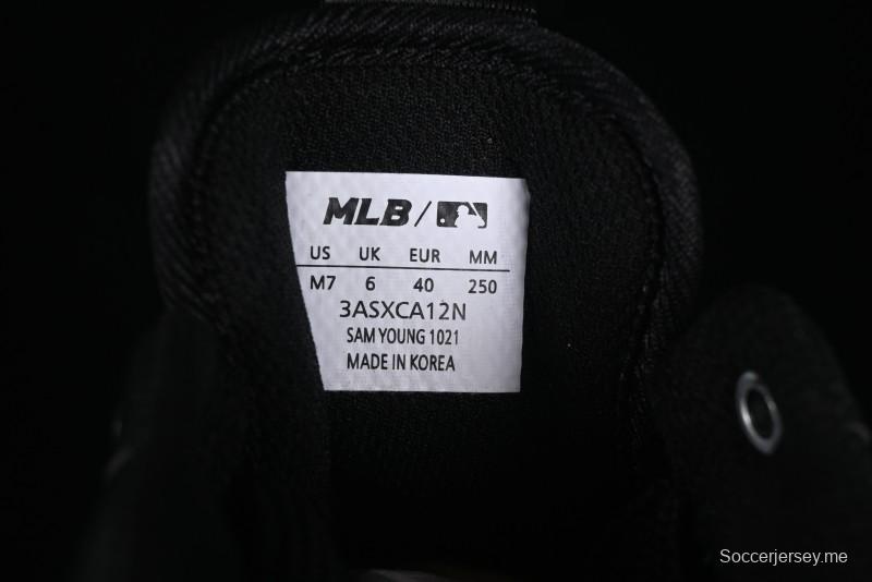 NY Yankees Black Leather Sneakers with Bold Orange Logo