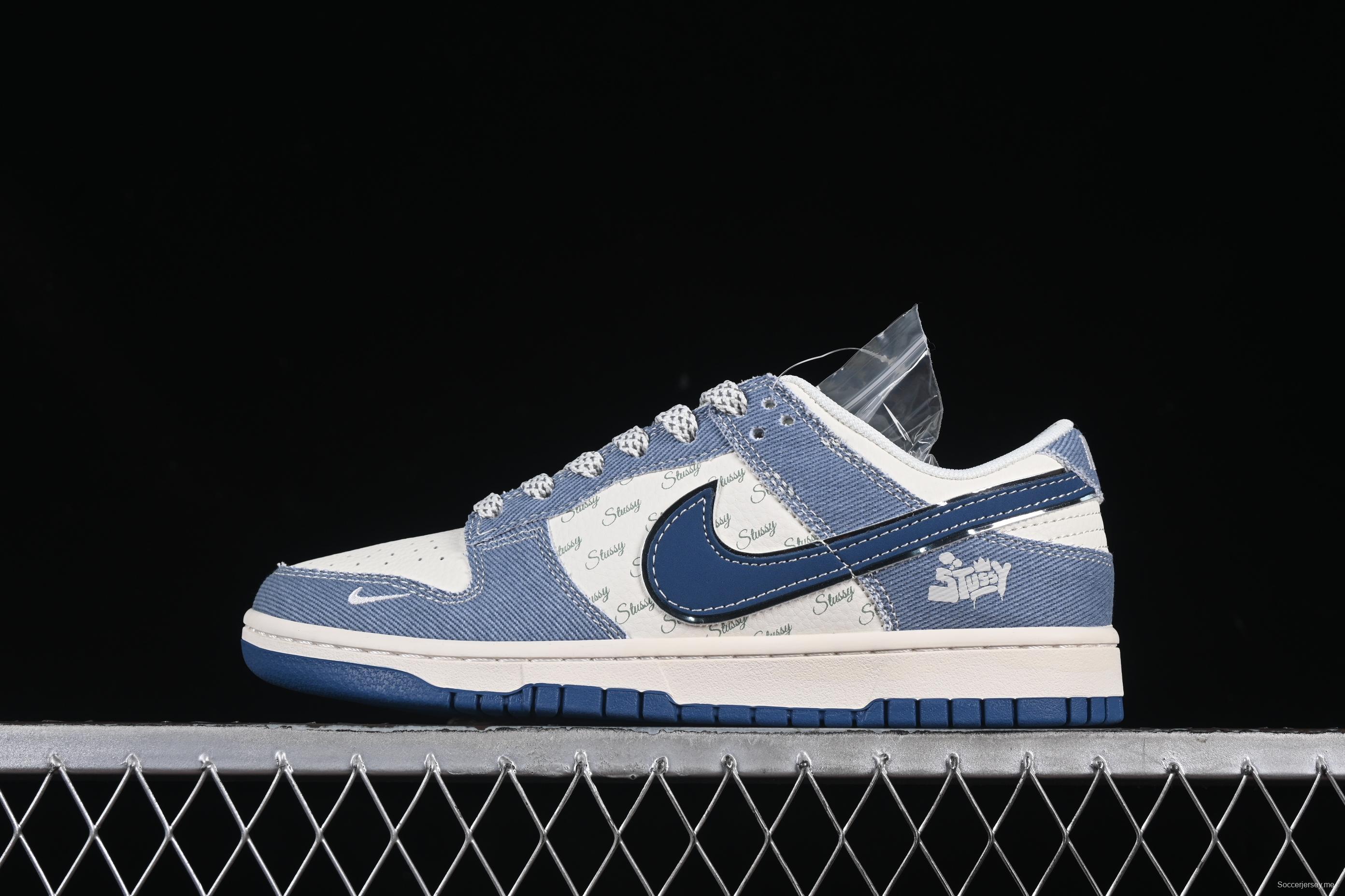 Nike SB Dunk Low Stussy Collaboration Light Blue Denim Anniversary Custom Low-Top Casual Skate Shoes - JJ2508-562