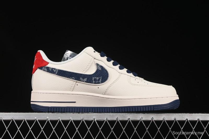Nike Air Force 1'07 Low LV Collaboration Blue Denim Swoosh Casual Sneakers - XX3168-128