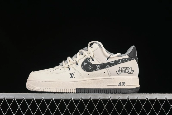 Nike Air Force 1 '07 Low LV Collaboration Two-Tone Grey Pattern Lace-Up Casual Sneakers - DM6868-063